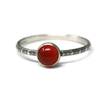 6mm Carnelian Skinny Beaded Band Ring - Antique Silver Finish by Salish Sea Inspirations - image1